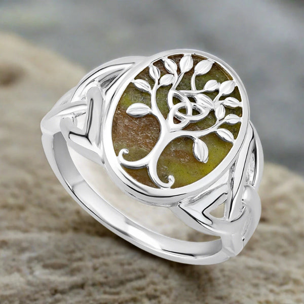 Silver Connemara Marble Tree Of Life Ring