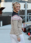 Ladies Slim-Fit Aran Fairisle Sweater | Camel