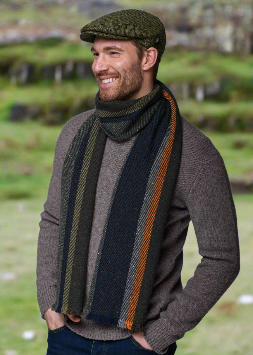 Mucros Donegal Scarf | Orange Stripe