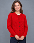 Women's Aran Merino Wool Cardigan | Traditional Honeycomb Knit | Red