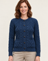 Women's Aran Cardigan Navy Green Mix | Authentic Irish Cable Knit