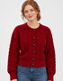 Ladies Merino Cropped Classic Aran Cardigan | Red