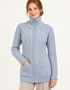 Aran Claddagh Zip Cardigan | 100% Merino Wool | Sky Blue