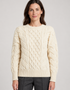 Ladies Long Crop Cable Supersoft Merino Aran Sweater | Natural