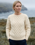 Ladies Long Crop Cable Supersoft Merino Aran Sweater | Natural