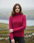Aran Garnet Red Turtleneck Sweater | 100% Merino Wool | Traditional Irish Cable Knit