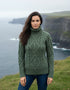 Irish Aran Turtleneck Sweater - 100% Merino Wool | Green