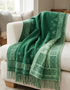 Aran 100% Wool Reversible Celtic Swirl Blanket | Sage Green - Clearance