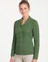 Ladies V-Neck Supersoft Merino Aran Sweater - Meadow Green