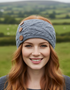 Women's Aran Button Headband | Ocean Grey