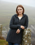 Aran Hooded Cardigan with Celtic Knot Zipper | Charcoal Grey Merino Wool