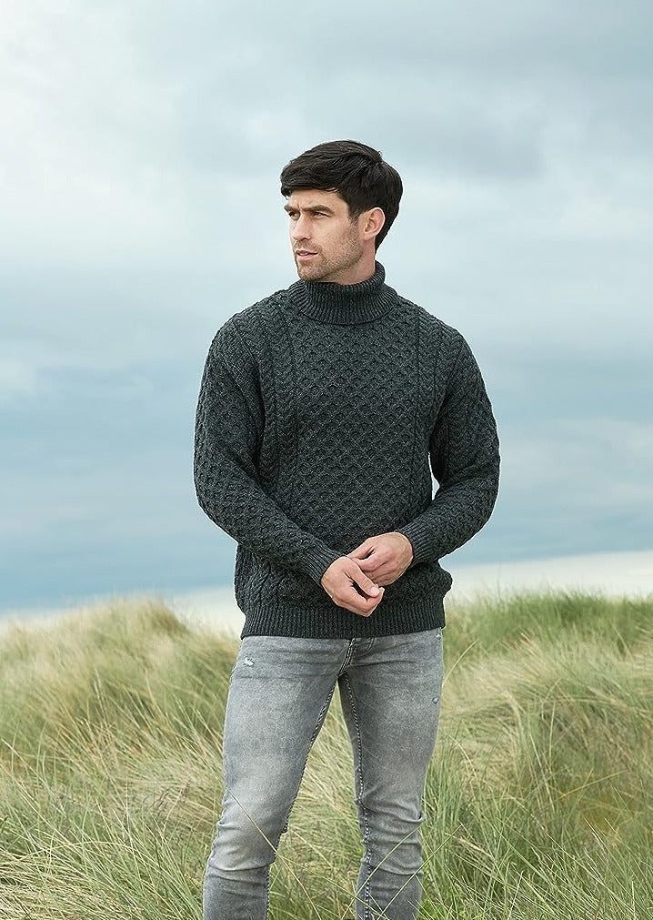 Aran Merino Polo Neck Sweater - Charcoal