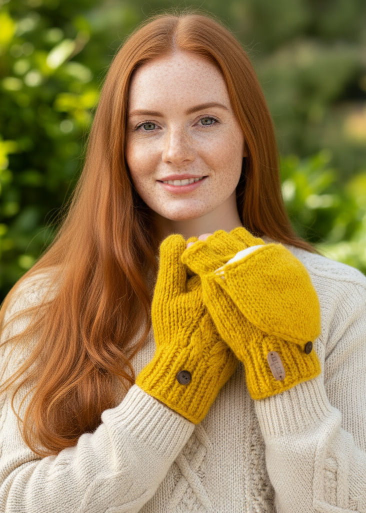 Aran Cable Hunter Gloves - Mustard