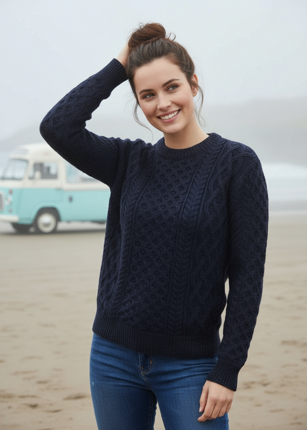 IrelandsEye Women's Aran Sweater | Navy