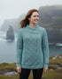 Claddagh Zip Aran Cardigan | Aqua - Irish Merino Wool
