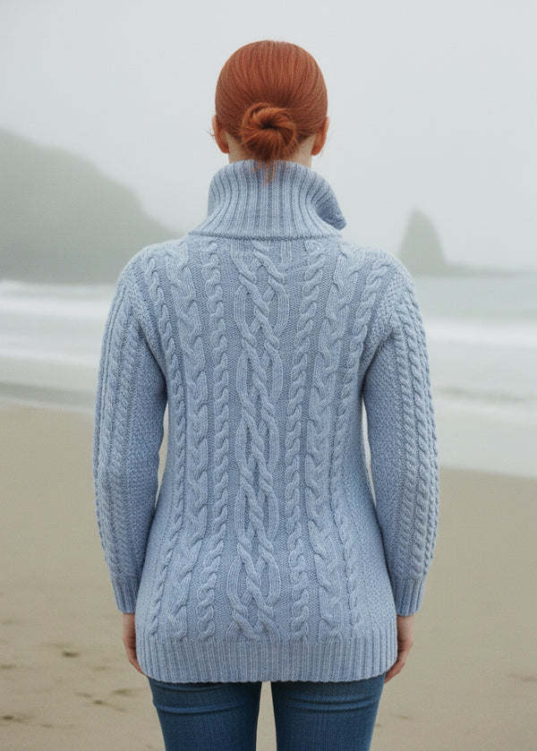Aran Claddagh Zip Cardigan | Sky Blue