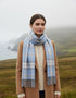 John Hanly Merino Wool Scarf | Blue & Cream Check | Irish Heritage
