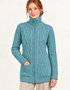 Aran Merino Wool Claddagh Zip Cardigan | Aqua