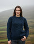 Unisex Aran Wool Sweater | Traditional Irish Knitwear | Navy & Green