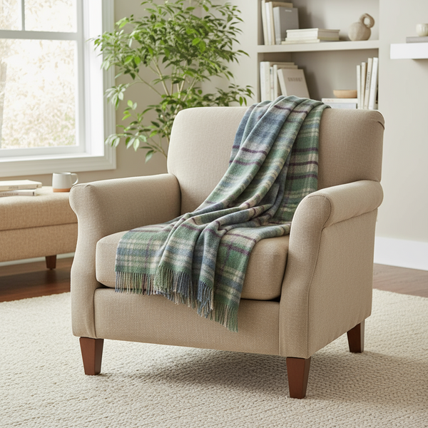 John Hanly Denim Green Camel Blanket
