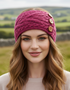 Women's Aran Button Headband | Raspberry