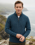 Men’s Flecked Merino Wool Quarter-Zip Fisherman Sweater | Blue - Clearance