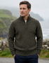 Men’s Flecked Merino Wool Quarter-Zip Fisherman Sweater | Green - Clearance