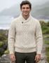 Men's Aran Shawl Neck Sweater | Natural Merino Wool