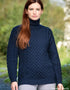 Unisex Aran Merino Polo Neck Sweater | Navy | Premium Irish Wool Knitwear