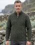Men’s Flecked Merino Wool Quarter Zip Fisherman Sweater | Green
