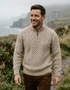 Men's Merino Wool Aran Half Zip Sweater | Camel
