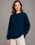 Oversized Heavy Weight Aran Fisherman Sweater | Navy/Green Mix