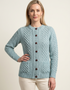 Aran Cable Knit Cardigan | 100% Wool | Aqua