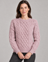 Ladies Long Crop Cable Supersoft Merino Aran Sweater | Pink