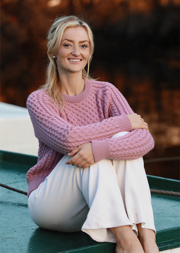 Ladies Slim-Fit Aran Sweater | Pink