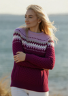 Ladies Slim-Fit Aran Fairisle Sweater | Raspberry Marl