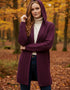 Purple Herringbone Aran Cardigan with Shawl Hood | 100% Merino Wool