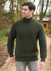 Aran Rib Roll Neck Sweater | Green