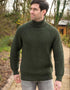 Pull à col roulé côtelé Aran Submariner - Vert armée | 100 % pure laine