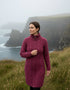 Women's Aran Long Fitted Coat - Raspberry Marl | 100% Merino Wool