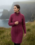 Women's Aran Long Fitted Coat - Raspberry Marl - Clearance