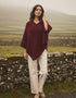 Irish Aran Merino Wool V-Neck Poncho | Raspberry