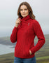 Claddagh Side Zip Aran Cardigan - Red Merino Wool
