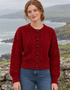 Ladies Merino Cropped Classic Aran Cardigan | Red