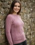 Ladies Slim-Fit Aran Sweater | Rose Pink | 100% Merino Wool