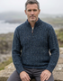 Men’s Flecked Merino Wool Quarter Zip Fisherman Sweater | Blue Melange