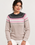 Ladies Slim-Fit Aran Fair Isle Sweater | Beige