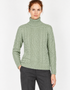 Juniper Aran Polo Neck Sweater | 100% Merino Wool | Sage Marl