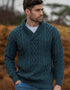 Aran Bunratty Shawl Collar Sweater | Peacock Blue | 100% Merino Wool