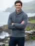 Aran Merino Wool Shawl Neck Sweater | Slate